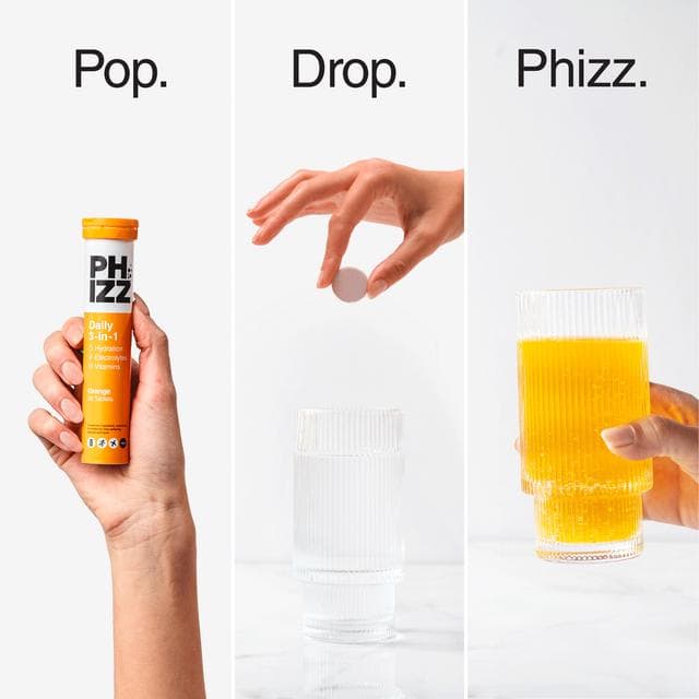 Phizz Daily 3-in-1 Hydration, Electrolytes & Vitamins Effervescent Tablets Orange x20 Tablets - gallery image 6