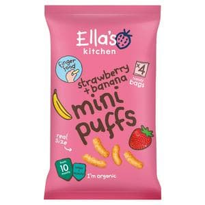 Ella's Kitchen Organic Strawberry & Banana Mini Puffs Multipack Baby Snack 10+ Months 4x8g