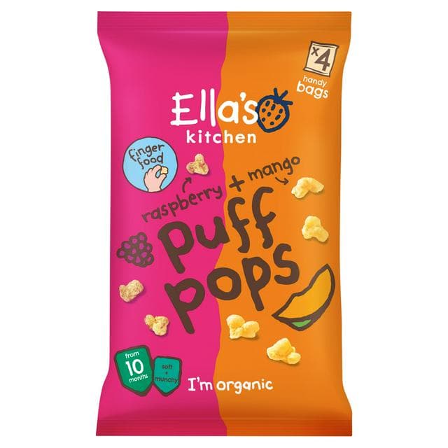 Ella's Kitchen Organic Raspberry & Mango Puff Pops Multipack Baby Snack 10+ Months 4x9g - gallery image 1