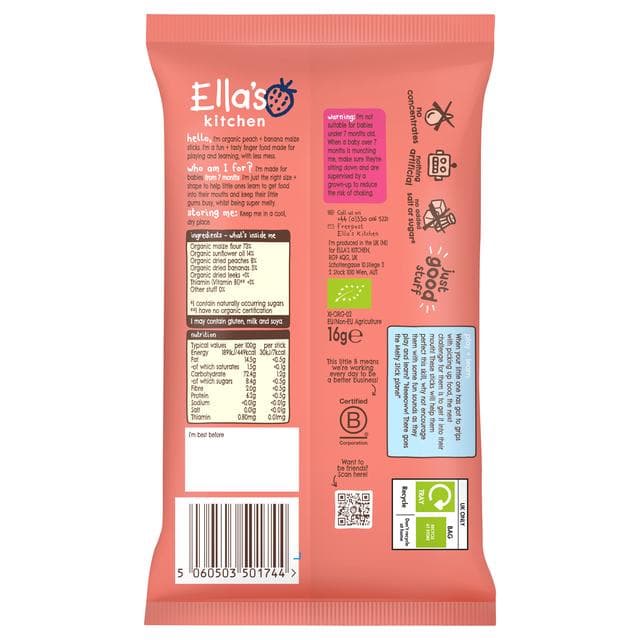 Ella's Kitchen Organic Peach & Banana Melty Sticks Baby Snack 7+ Months 16g - gallery image 2