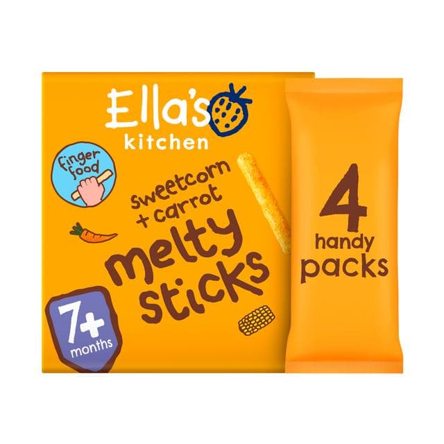 Ella's Kitchen Organic Sweetcorn & Carrot Melty Sticks Multipack Baby Snack 7+ Months 4x6g - gallery image 3