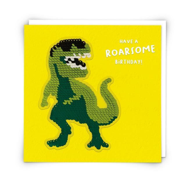 Redback Cards Birthday Card Roarsome Green Sequin Dinosaur Juvenile Greeting Card - gallery image 1