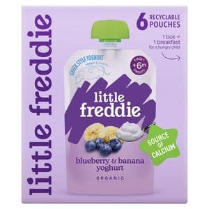 Little Freddie Organic Blueberry & Banana Yoghurt Baby Food Pouch Multipack 6+ Months 6 x 100g