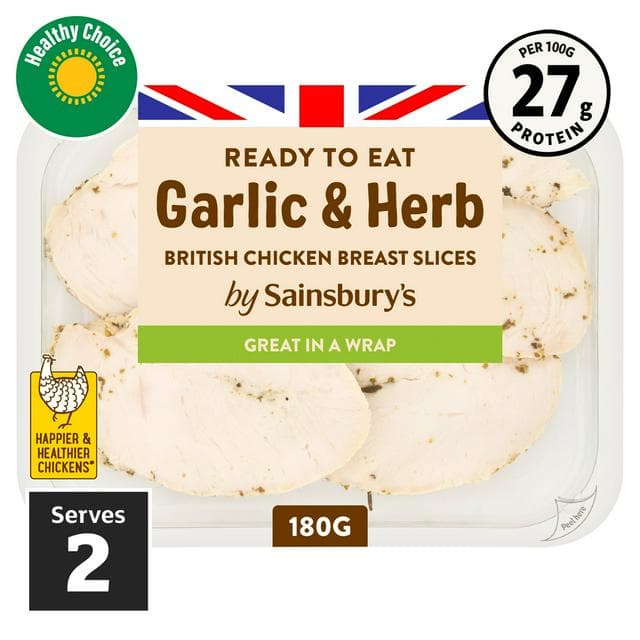 Sainsbury's Garlic & Herb Cooked British Chicken Breast Slices 180g - gallery image 1
