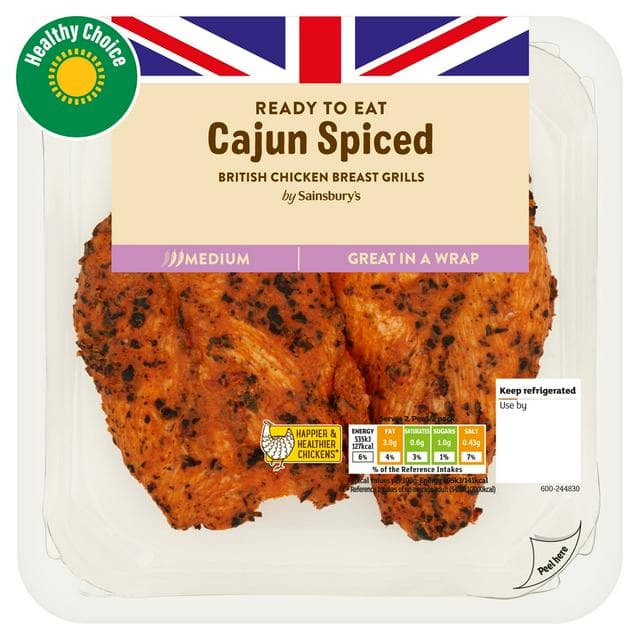 Sainsbury's Cajun British Chicken Grills Ready to Eat 180g - gallery image 1
