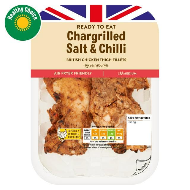 Sainsbury's Chargrilled Salt  Chilli British Chicken Thigh Fillets 150g (Ready to Eat) - gallery image 1