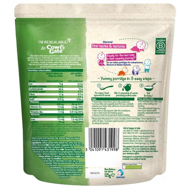Cow & Gate Banana Porridge Baby Cereal 125g - gallery image 6