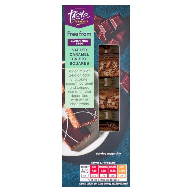Sainsbury's Free From 150g Salted Caramel Crispy Squares, Taste the Difference - gallery image 1