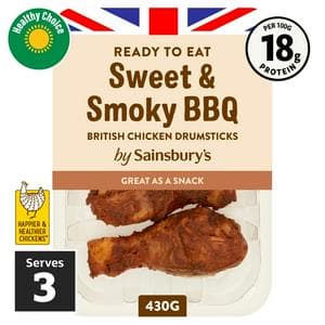 Sainsbury's Sweet & Smoky Cooked British Chicken Drumsticks 430g