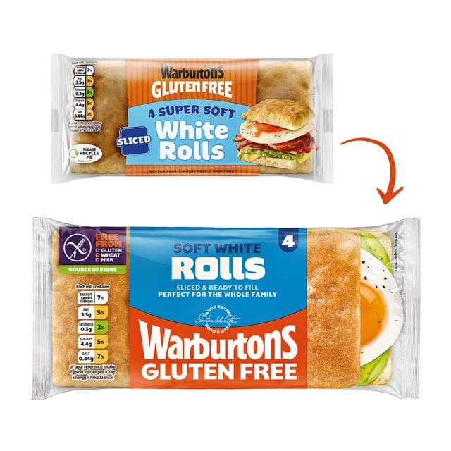 Warburtons Gluten Free Super Soft Sliced Square Rolls x4 240g - gallery image 2