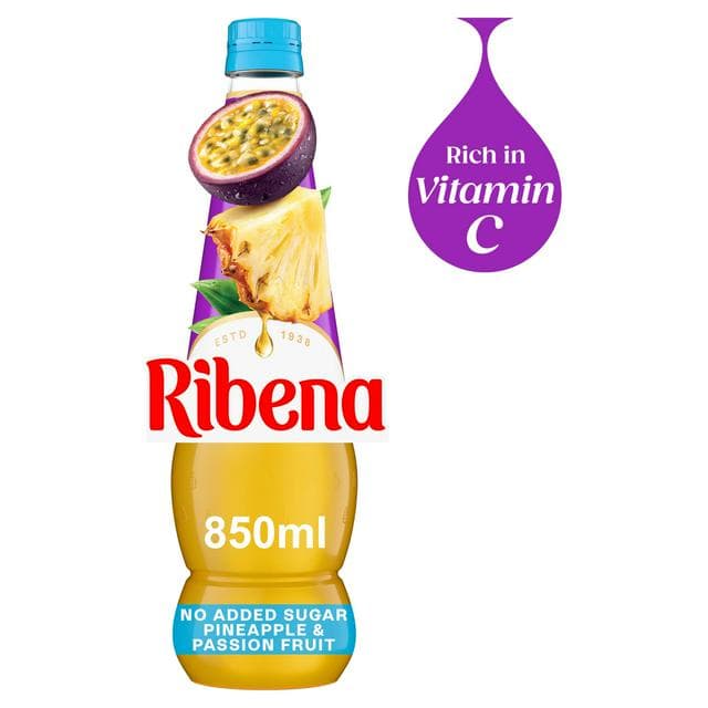 Ribena Pineapple & Passion Fruit Squash No Added Sugar 850ml - gallery image 1