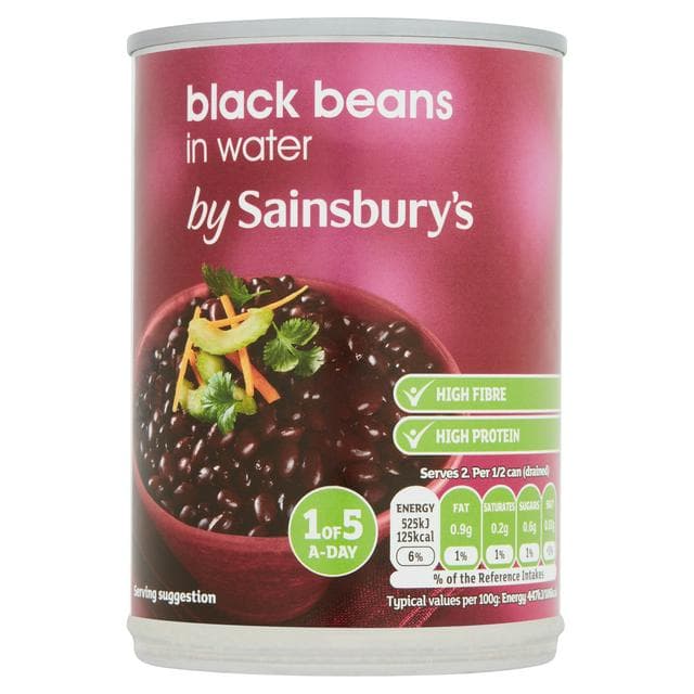 Sainsbury's Black Beans in Water 400g (235g*) - gallery image 1