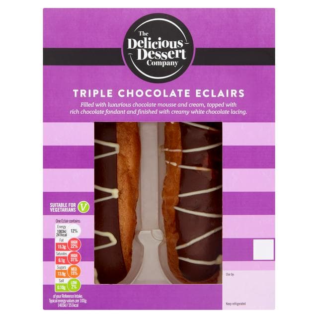 The Delicious Dessert Company Triple Chocolate Eclairs 2x78g - gallery image 1