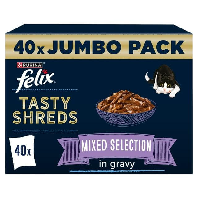 Felix Tasty Shreds Mixed Selection in Gravy Wet Cat Food 40 x 80g - gallery image 1