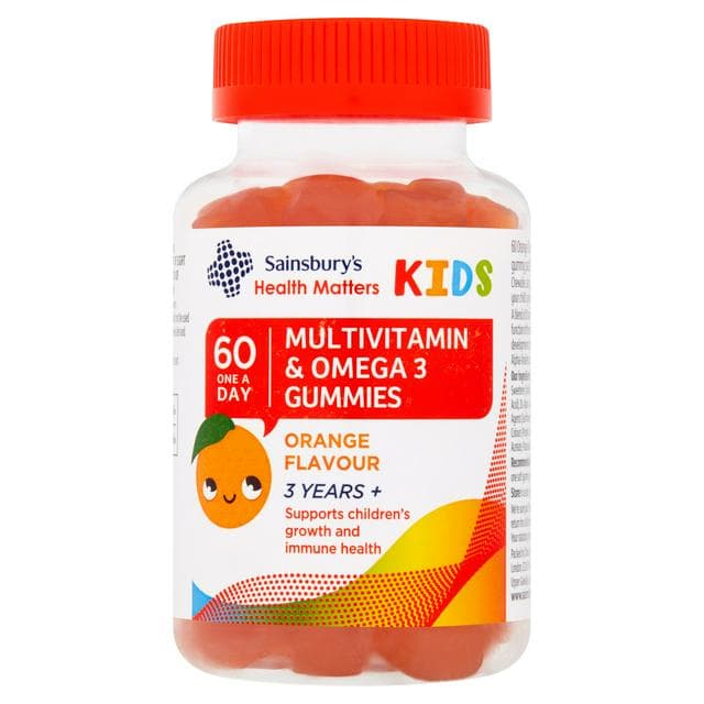 Sainsbury's Multivitamin & Omega 3 Gummies Orange Flavour 3 Years+ One a Day x60 - gallery image 1