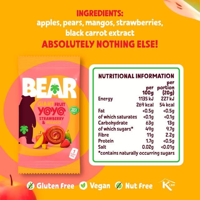 BEAR GIANT Fruit Yoyos Strawberry & Mango Multipack 5x20g - gallery image 4
