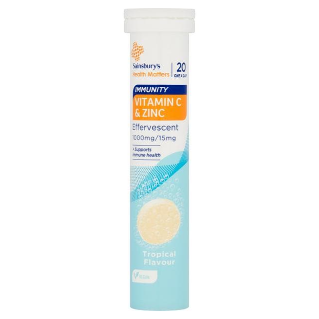 Sainsbury's Immunity Vitamin C & Zinc Effervescent Tropical Flavour One a Day 1000mg/15mg x20 - gallery image 1