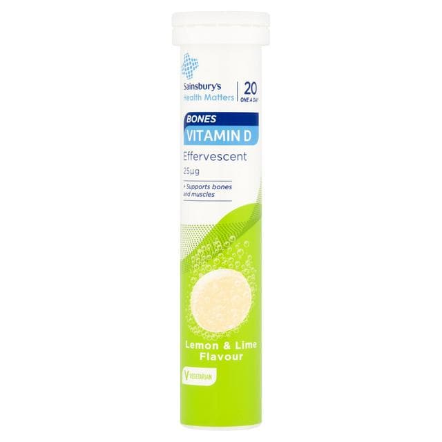 Sainsbury's Bones Vitamin D 25µg Effervescent Lemon & Lime Flavour 20 One a Day - gallery image 1
