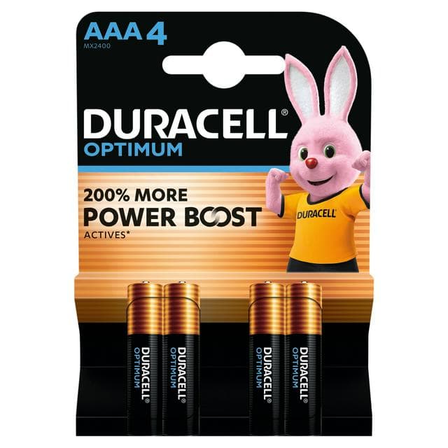 Duracell Pack of 4 Optimum AAA Batteries - gallery image 1