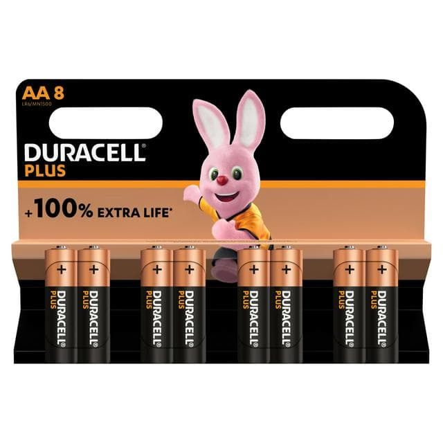Duracell Plus Pack of 8 100% Extra Life AA Batteries - gallery image 1