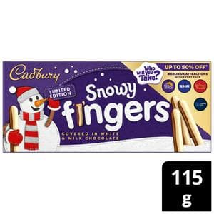 Cadbury Snowy Fingers 115g Milk & White Chocolate Coated Biscuits Tray, Limited Edition