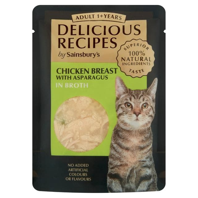 Sainsbury's Delicious Recipes Chicken Breast with Asparagus in Broth 1+ Years Adult Cat Food 70g - gallery image 1