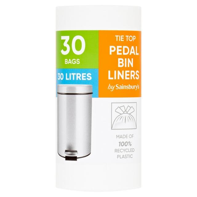 Sainsbury's Tie Top Pedal Bin Liners Bags x30 30L - gallery image 1