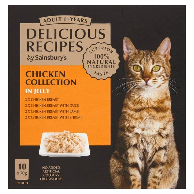 Sainsbury's Delicious Chicken Collection in Jelly Cat Food 10 x 70g - gallery image 1