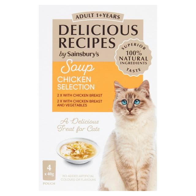 Sainsbury's Delicious Recipes Soup Chicken Selection 1+ Years Adult Cat Food 4 x 40g - gallery image 1