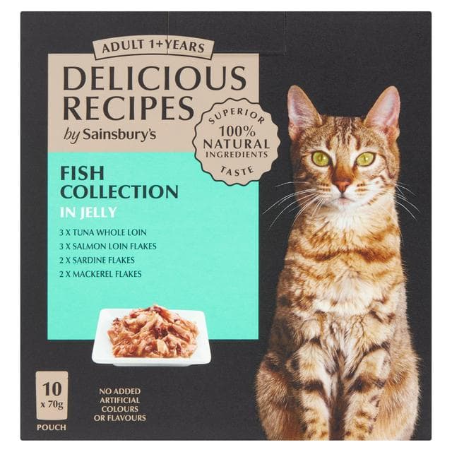 Sainsbury's Delicious Recipes Fish Collection in Jelly 1+ Years Adult Cat Food 10 x 70g - gallery image 1