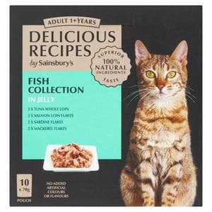 Sainsbury's Delicious Recipes Fish Collection in Jelly 1+ Years Adult Cat Food 10 x 70g