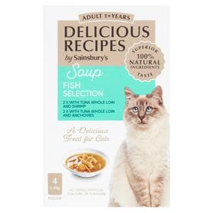 Sainsbury's Delicious Recipes Soup Fish Selection 1+ Years Adult Cat Food 4 x 40g