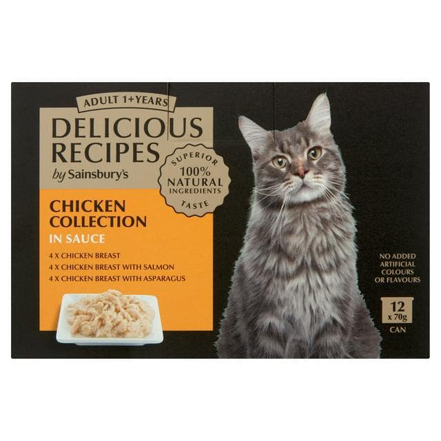 Sainsbury's Delicious Recipes Chicken Collection in Sauce 1+ Years Adult Cat Food 12 x 70g - gallery image 1