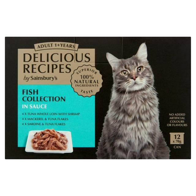 Sainsbury's Delicious Recipes Fish Collection in Sauce 1+ Years Adult Cat Food 12 x 70g - gallery image 1