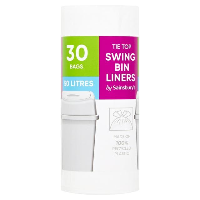 Sainsbury's Tie Top Swing Bin Liners Bags x30 50L - gallery image 1