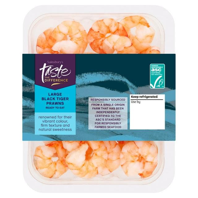 Sainsbury's Large Black Tiger Prawns ASC, Taste the Difference 150g - gallery image 1