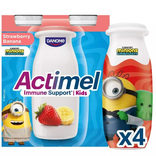 Actimel Kids Strawberry Banana Yoghurt Drink 4x100g - gallery image 1