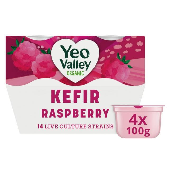 Yeo Valley Organic Kefir Raspberry Yogurt Pack 4x100g - gallery image 1