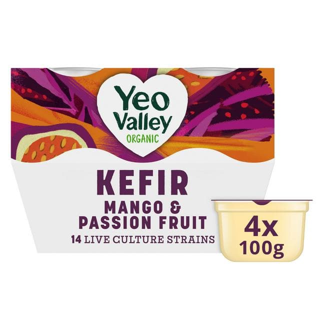 Yeo Valley Organic Kefir Mango & Passion Fruit Yogurt Pack 4x100g - gallery image 1