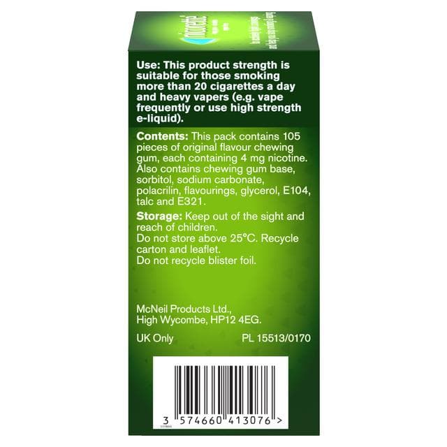 Nicorette Sugar Free Original Flavour Gum Nicotine Pieces x105 4mg - gallery image 4