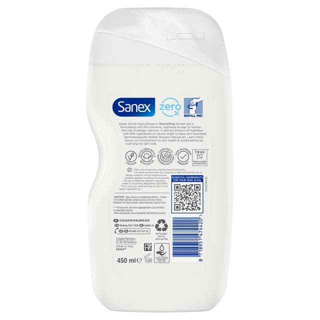 Sanex Zero% Nourishing Shower Gel Body Wash for Dry Skin 450ml - gallery image 2