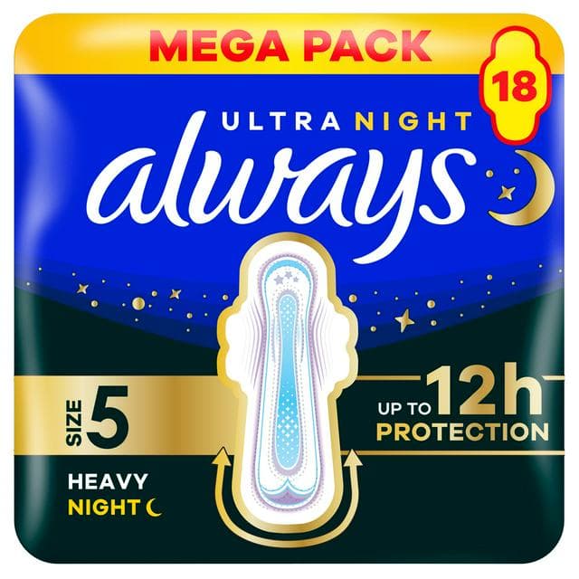 Always Ultra Sanitary Towels Secure Night Extra with Wings, Size 5 x18 - gallery image 1