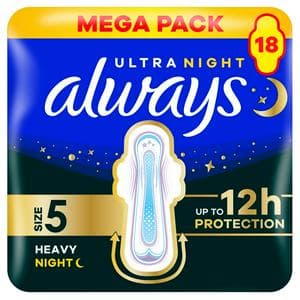 Always Ultra Sanitary Towels Secure Night Extra with Wings, Size 5 x18