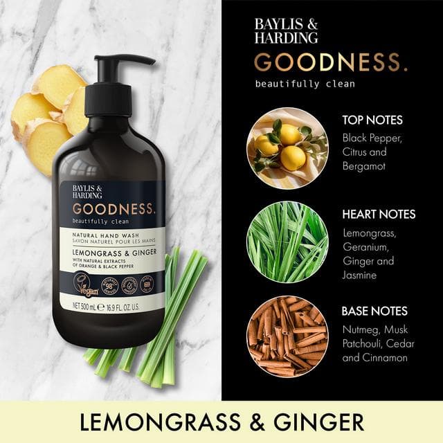 Baylis & Harding Goodness Lemongrass & Ginger Natural Hand Wash 500ml - gallery image 3