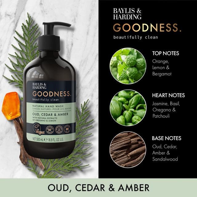 Baylis & Harding Goodness Oud & Cedar Natural Hand Wash 500ml - gallery image 2
