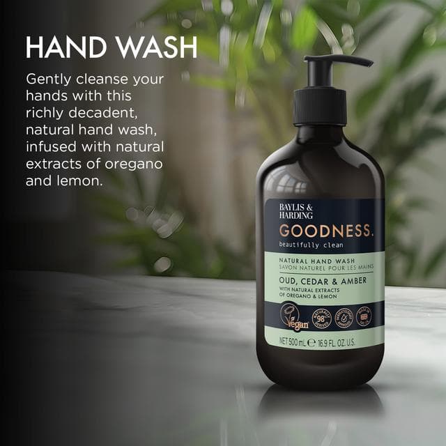 Baylis & Harding Goodness Oud & Cedar Natural Hand Wash 500ml - gallery image 3