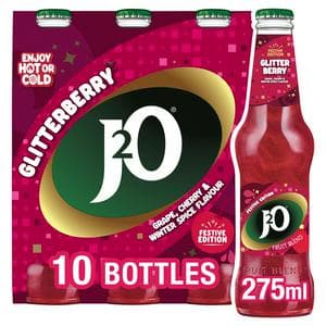 J2O Glitterberry 10 x 275ml Grape, Cherry & Spice Flavour Still Drink Bottle
