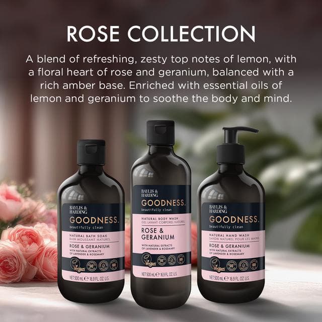 Baylis & Harding Goodness Rose & Geranium Natural Bath Soak 500ml - gallery image 4