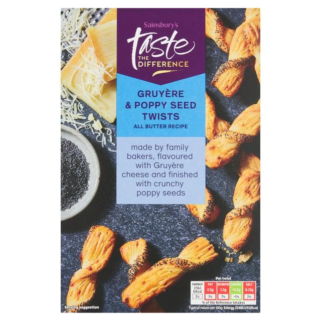 Sainsbury's Gruyere & Poppy Twists, Taste the Difference 100g - gallery image 1