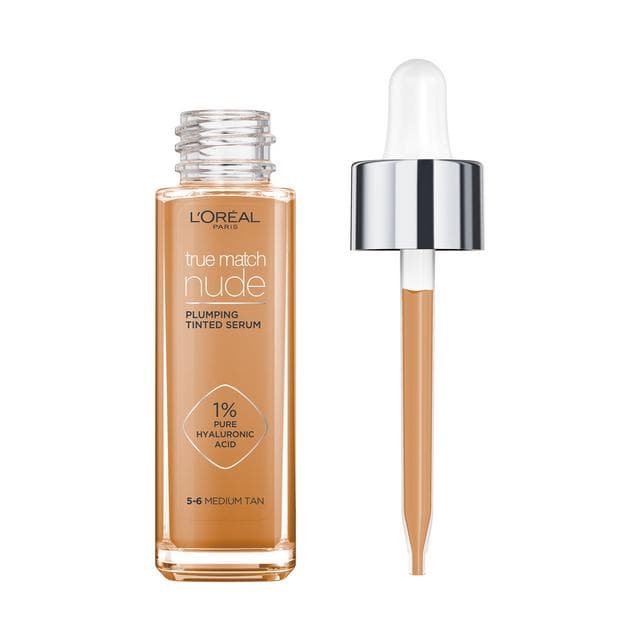 L'Oreal Paris True Match Nude Plumping Tinted Serum, 1% Hyaluronic Acid, Shade 5-6 Medium Tan - gallery image 2